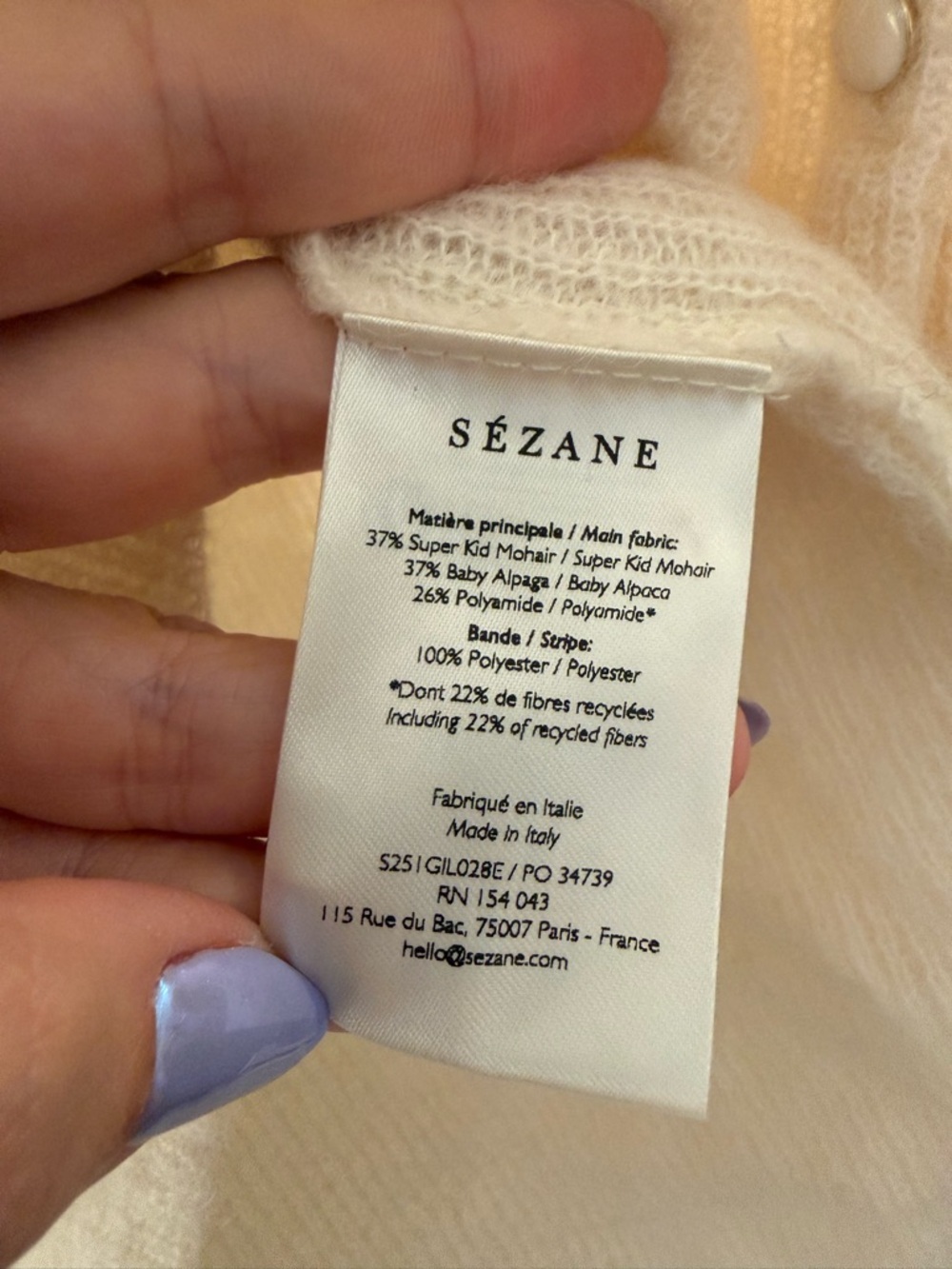 Sezane Barry Cardigan Ecru Cream Mohair Alpaca Button Front Sweater Small - Picture 11 of 11